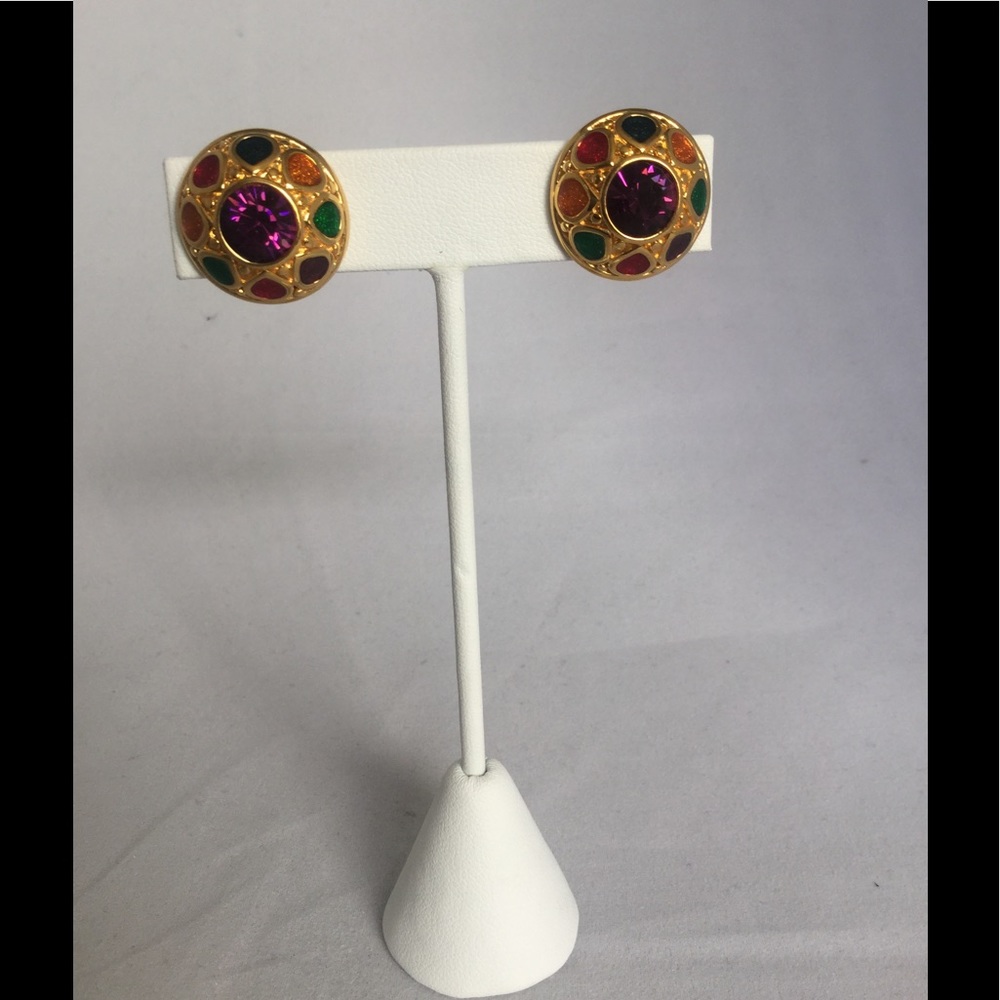 Joan Rivers Stained Glass CLIP Earrings