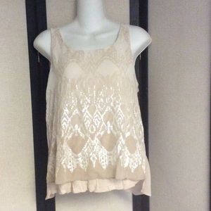 EXPRESS Cream sequence mesh top w/ butterfly back