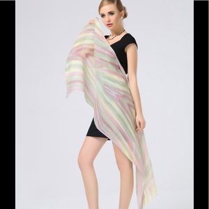110 Light Green, Yellow, Red stripe scarf