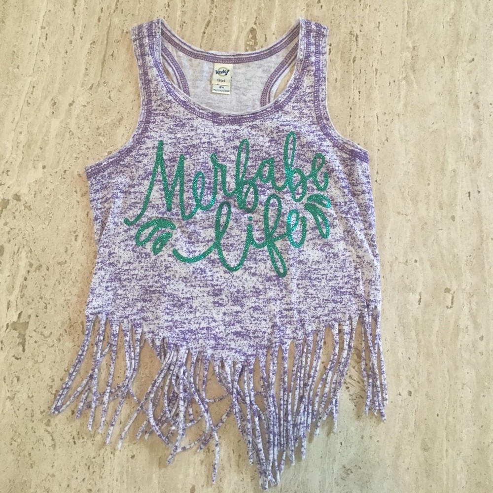 MerBabe Life glitter fringe racerback tank