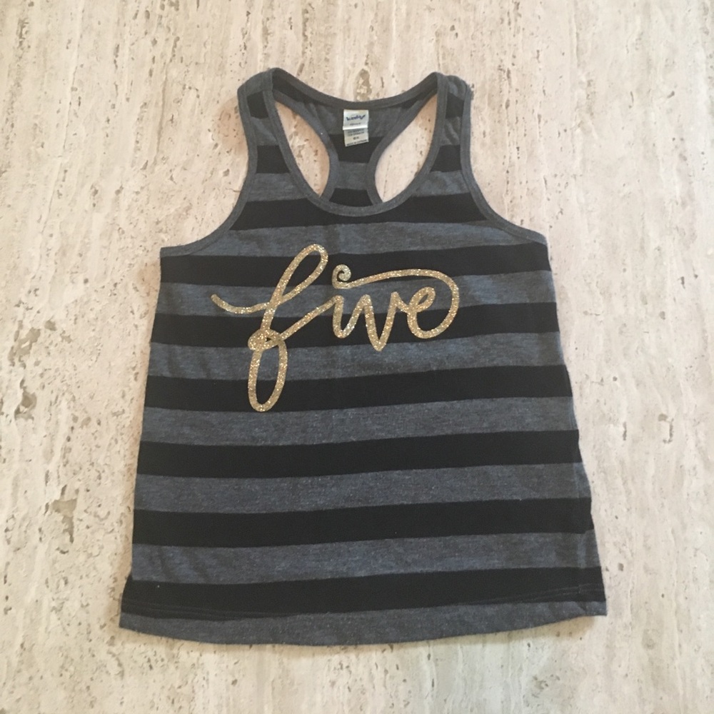 "Five" glitter racerback striped tank