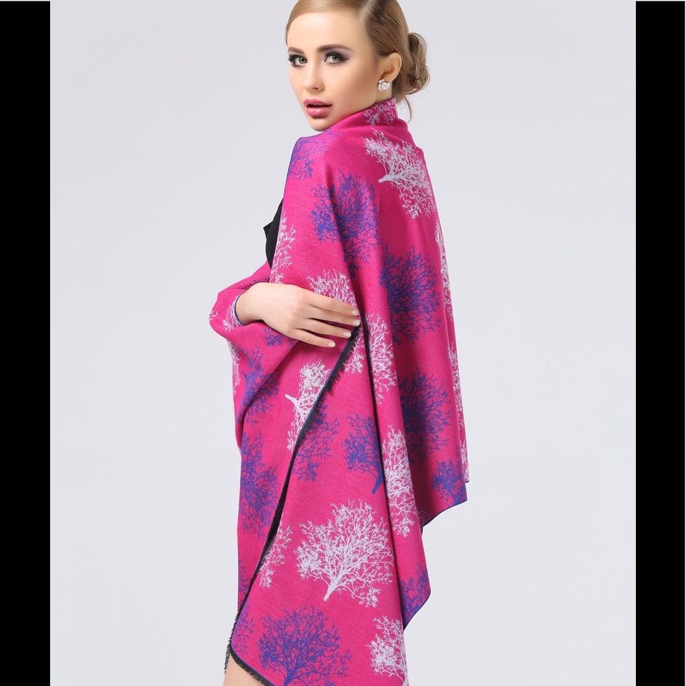 114 Blue and White Cotton Scarf on Red background