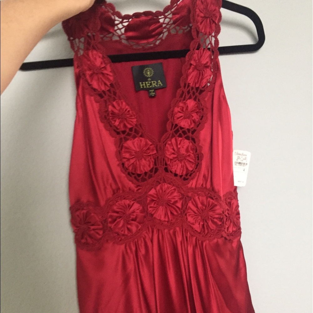 Never worn red silk blouse