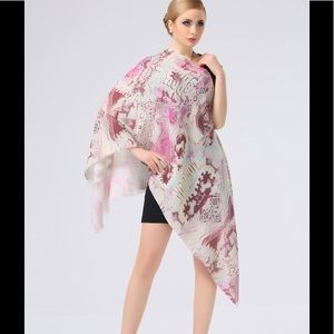118 Printed Light Wool Pink and Brown Scarf