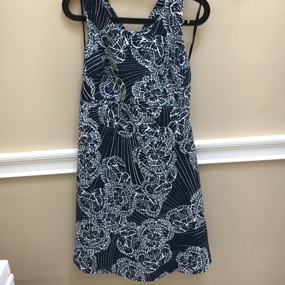 Navy and white maternity dress