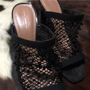 Beaded Mules Chunky Heel Slides