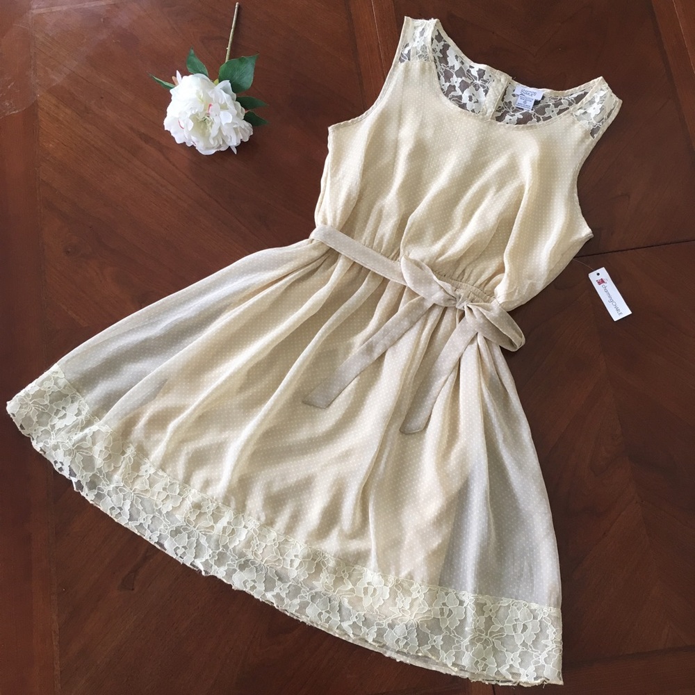 Charming Charlie beige polka dot lace dress small