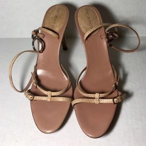 Sergio Rossi Tan Snakeskin Embossed Sandals