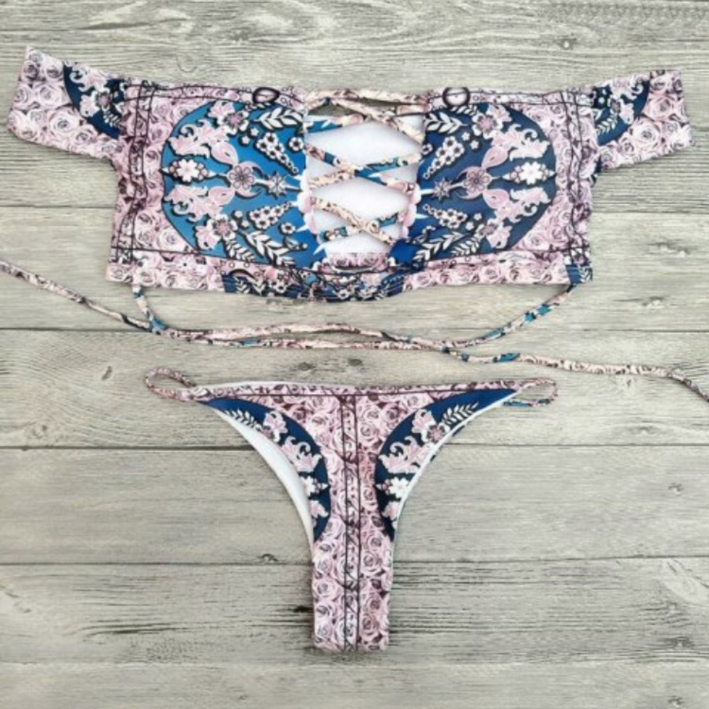 Floral Off The Shoulder Bikini Set - Picture 1 of 1