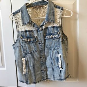 Miss Me jean vest with lace