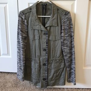 Stoosh green utility jacket with knit sleeves