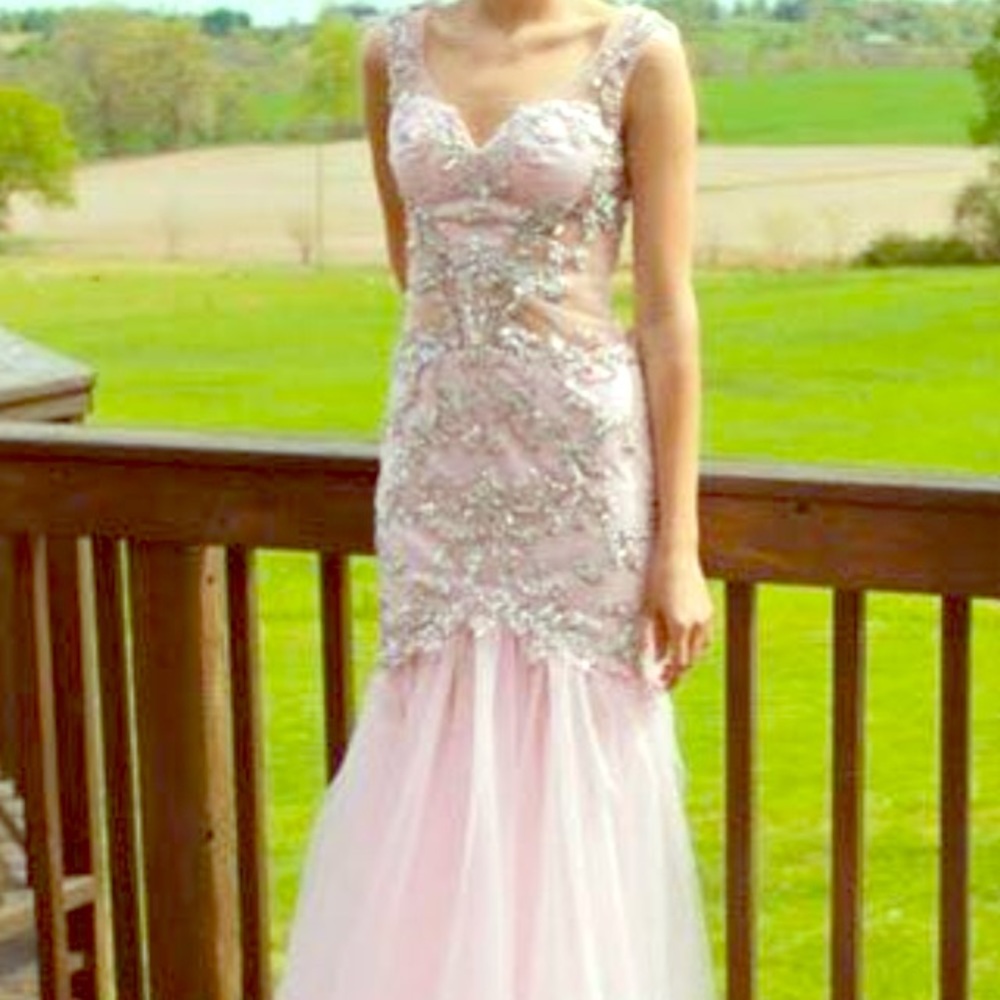 Worn once- Light pink sequined mermaid prom dress
