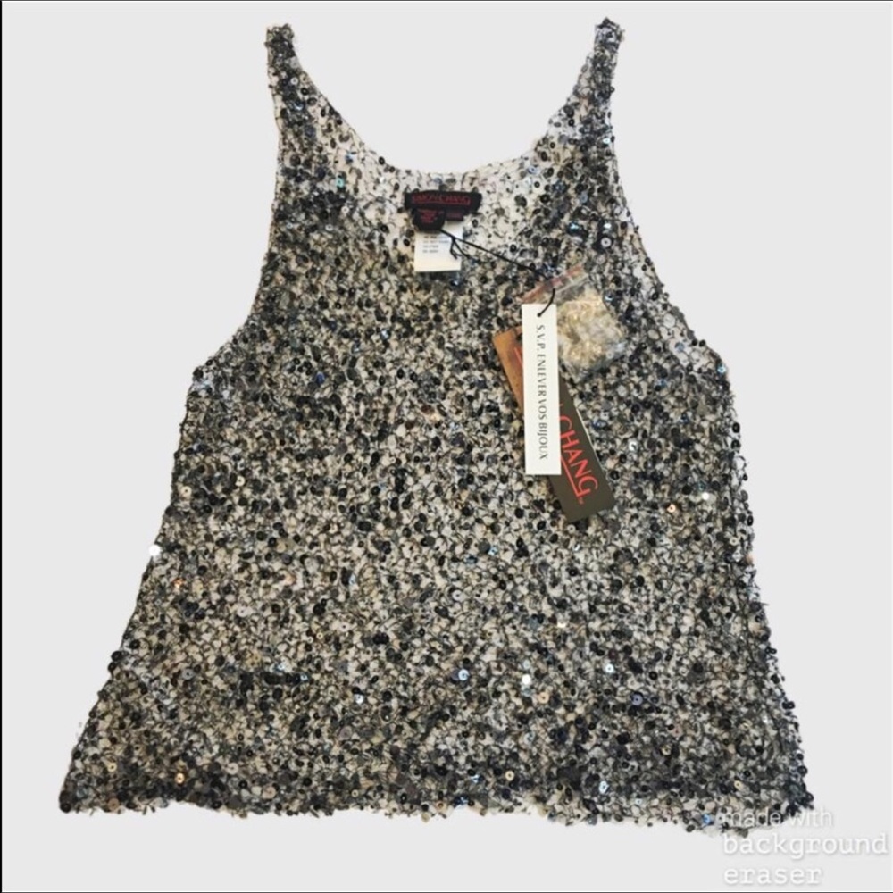 NWT Simon Chang Sequin/Bead Mesh Tank
