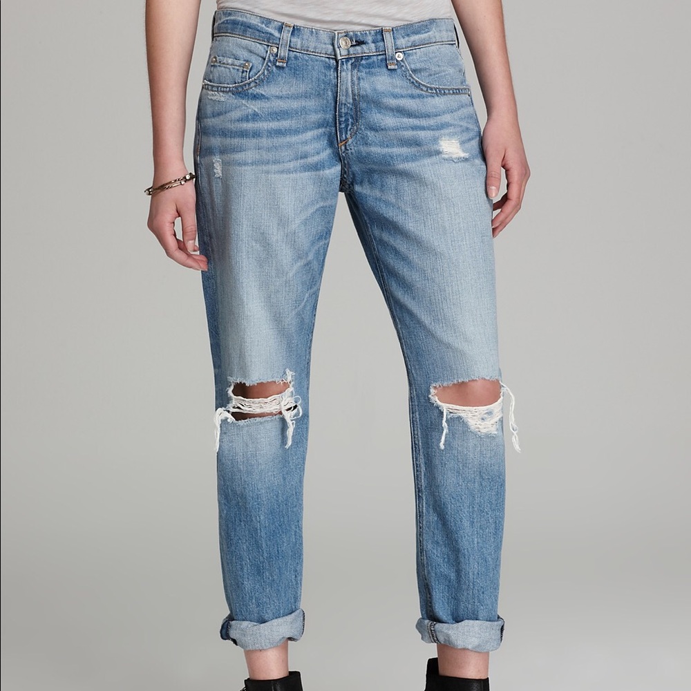 Rag & Bone Boyfriend Jeans Blue Holes Distressed