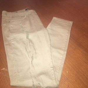 Olive green distressed jeans