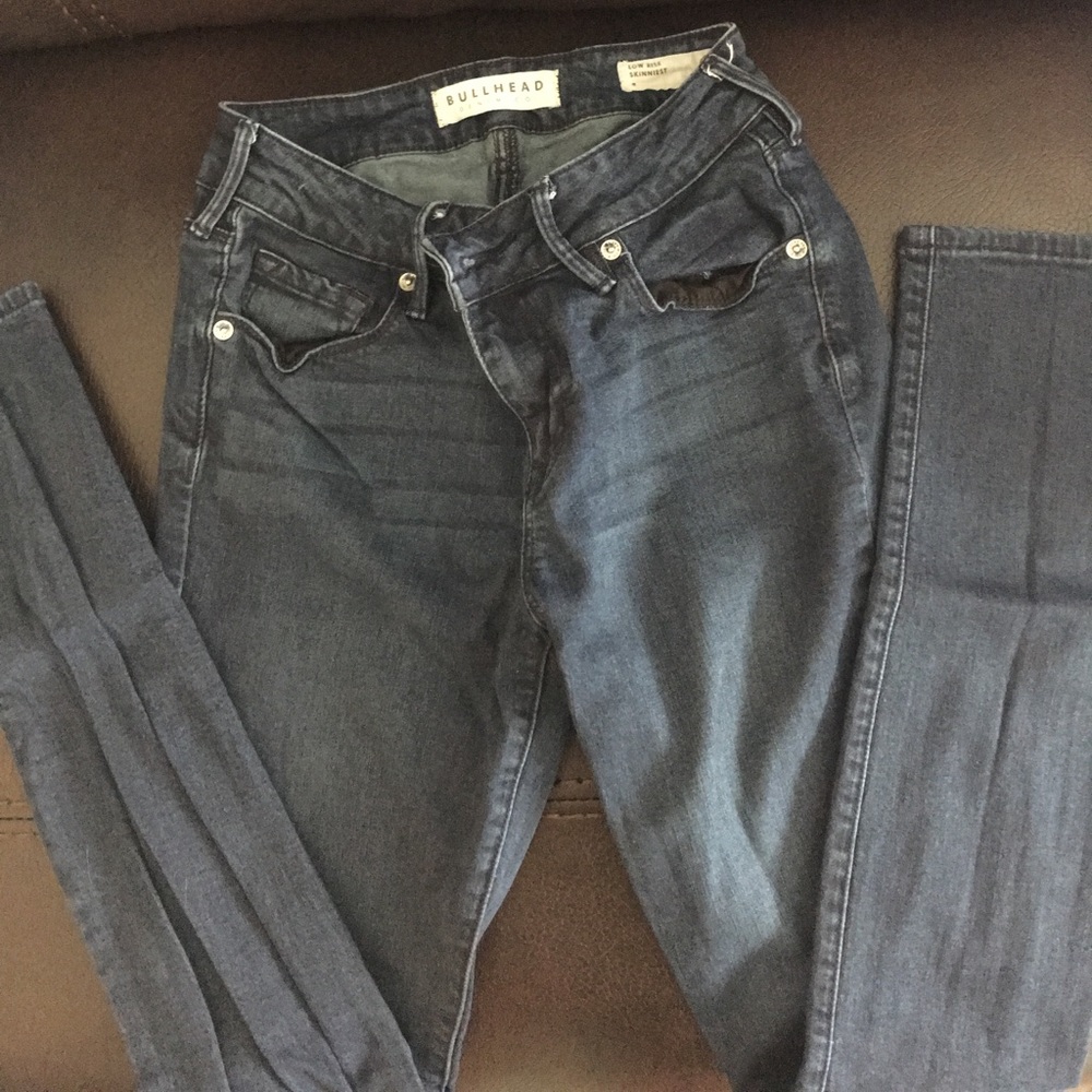 Dark wash low rise skinny jeans