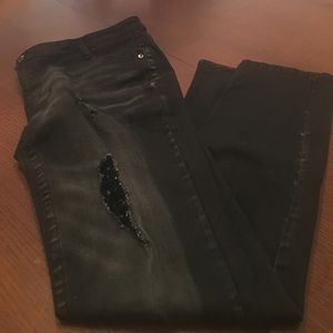 Black distressed denim