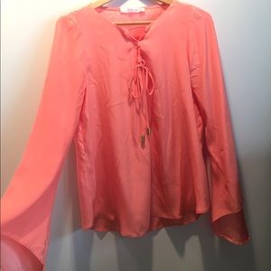 Alice & Trixie Peach 100% Silk Blouse 70's style