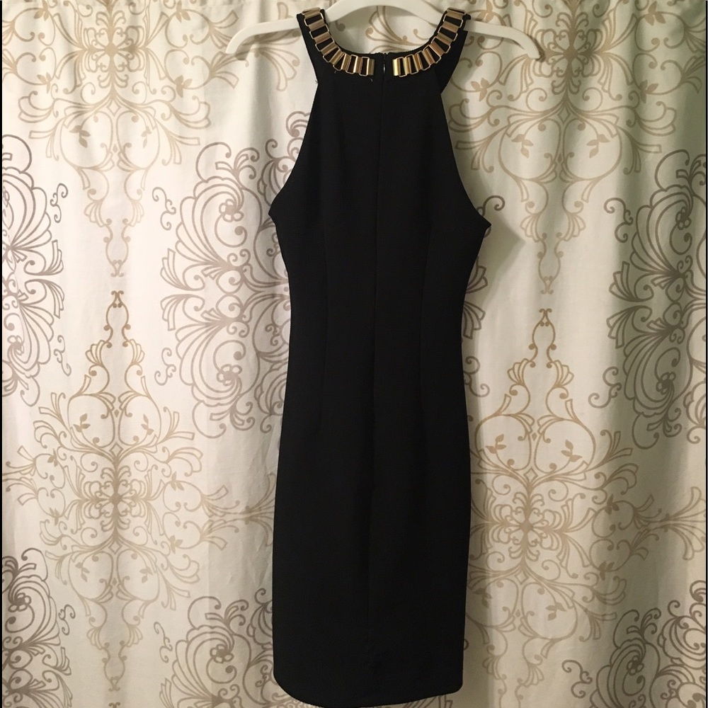 Black Pencil Dress With Gold Neck Piece