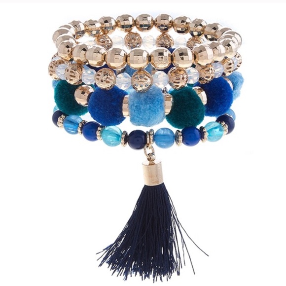 CLEARANCE! Beaded Pom Pom Tassel Bracelet Set - Picture 3 of 5
