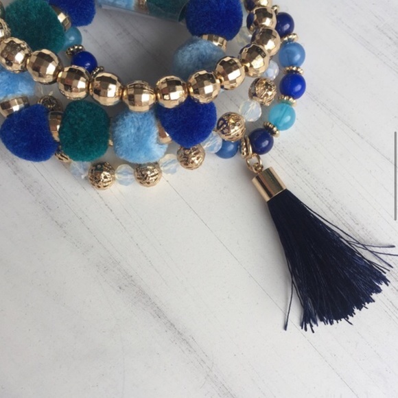 CLEARANCE! Beaded Pom Pom Tassel Bracelet Set - Picture 5 of 5