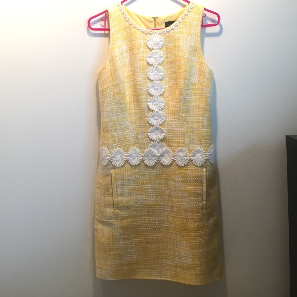Designer Laundry Tweed Yellow & White Floral Dress