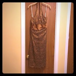 Bronze/copper/gold lace halter dress