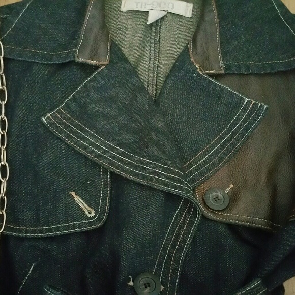 TR- 900 Drk blue denim blazer w leather detail - Picture 3 of 4