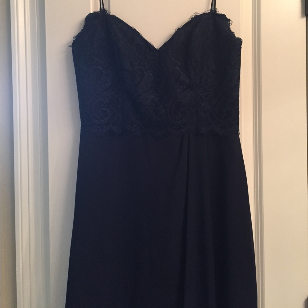Navy lace and chiffon dress