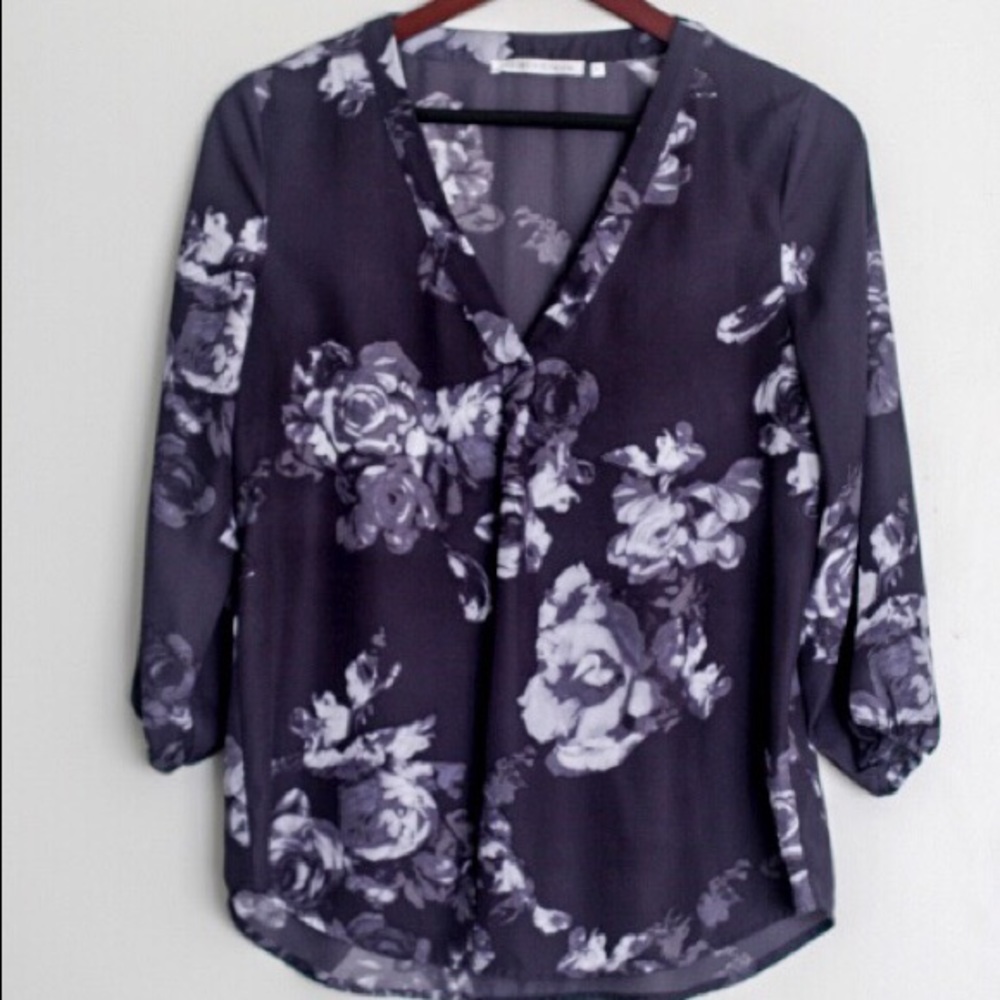 Grey and white blouse with flower print