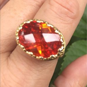 Deep Orange Topaz Ring in intricate setting!
