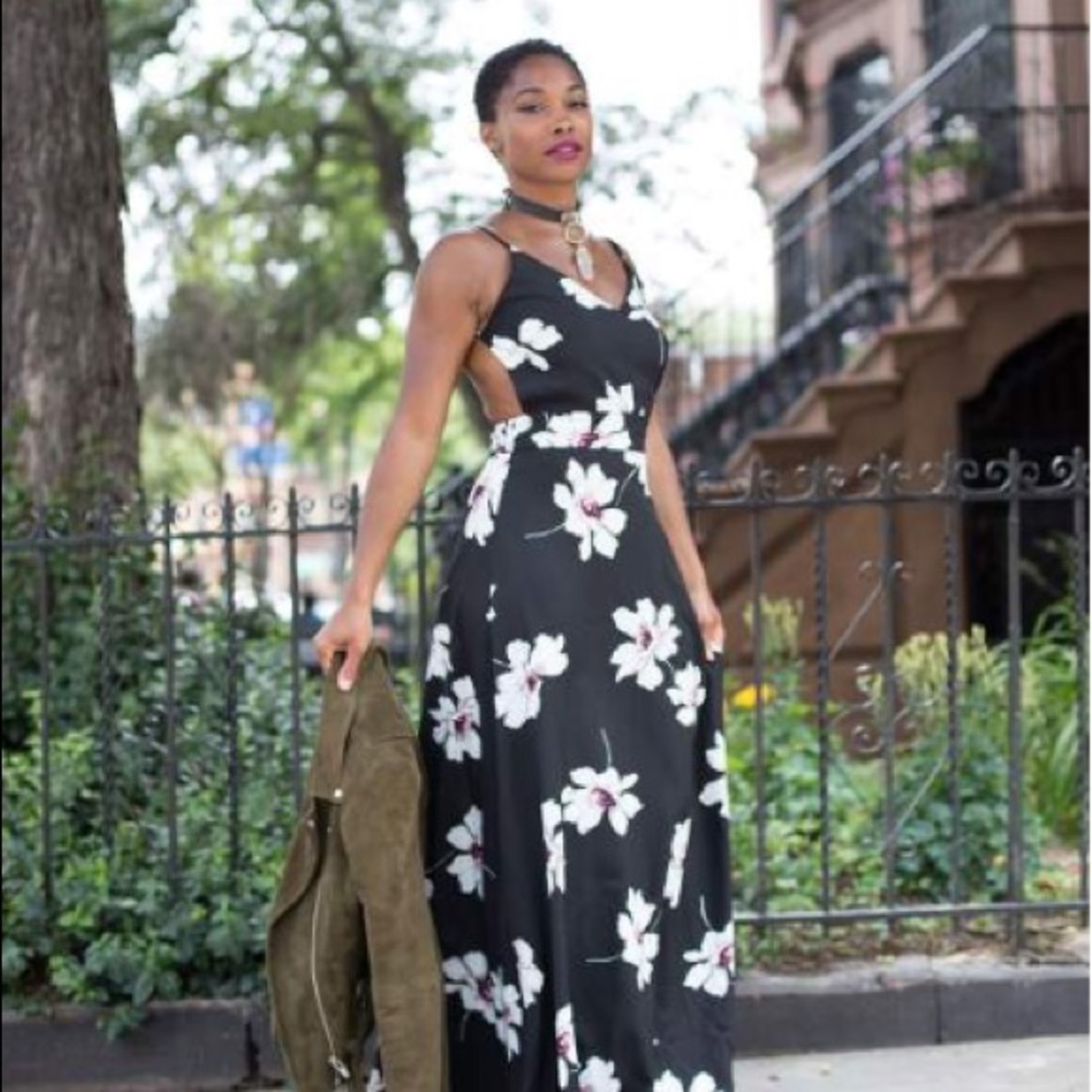 Black backless floral dress