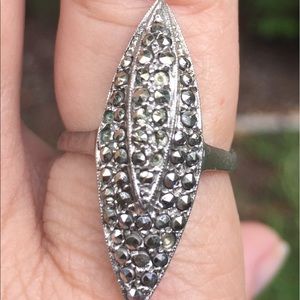 Vintage Sterling Silver Marcasite Navette Ring