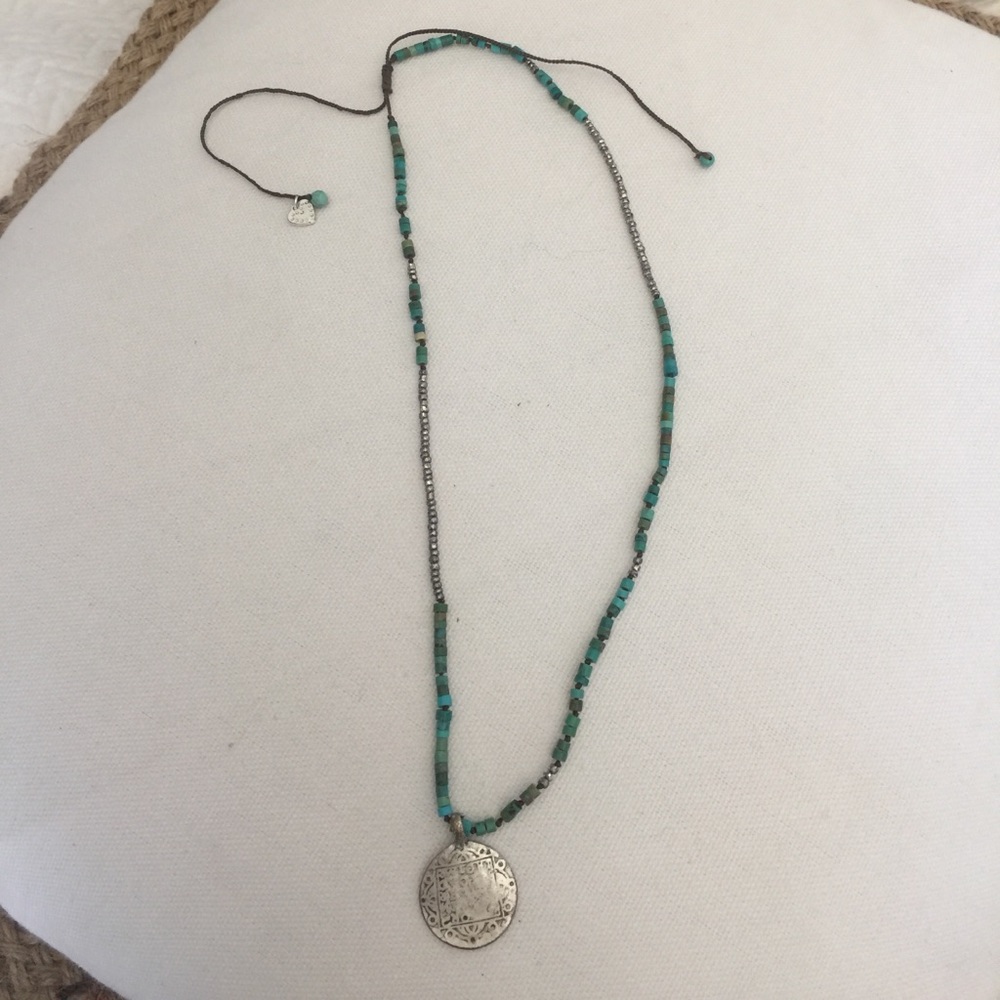 Stella and Dot silver and turquoise coin necklace