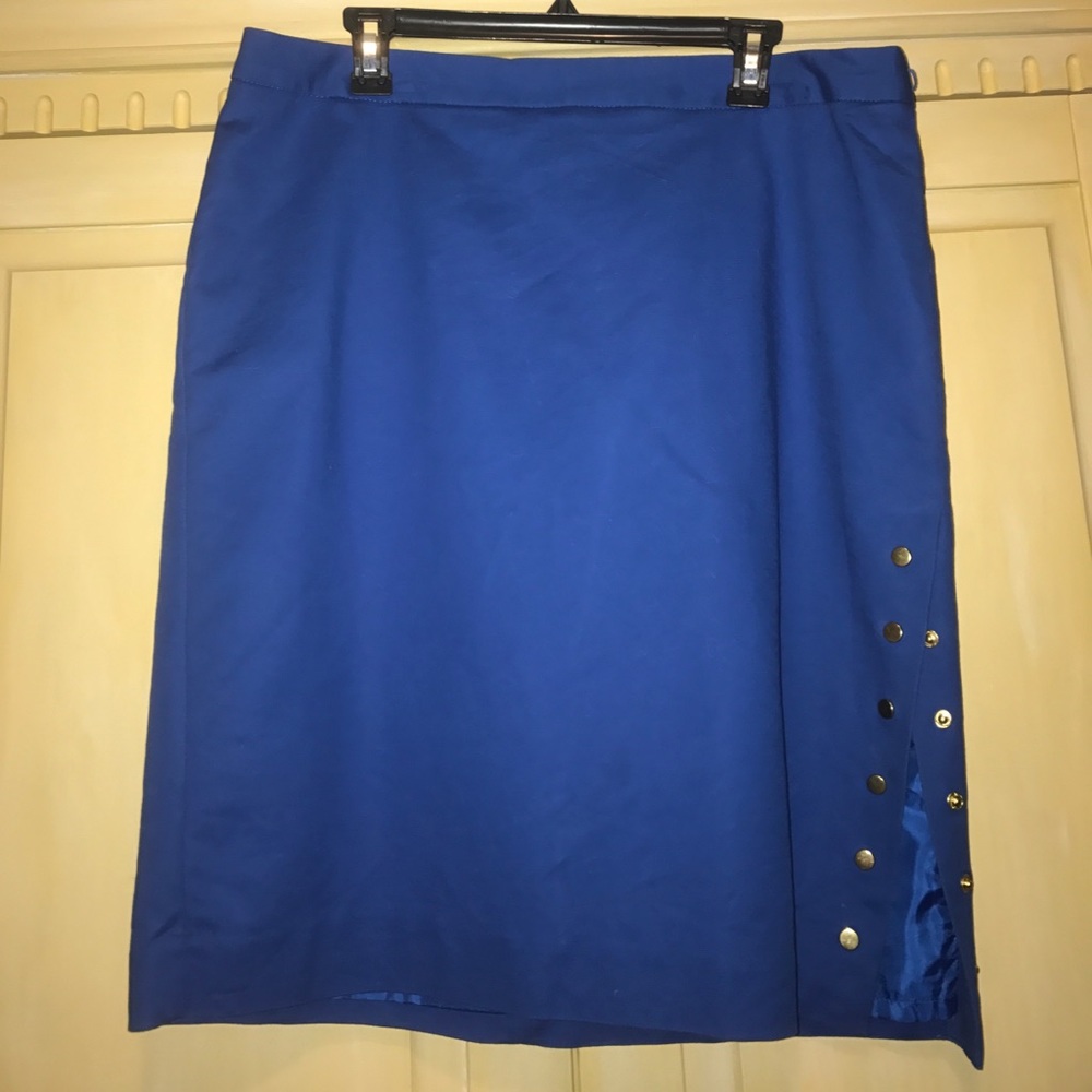 Royal Blue Pencil Skirt w/Gold Detail