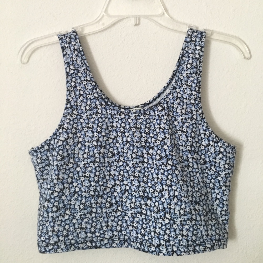 Blue Floral Print Stretchy Crop Tank