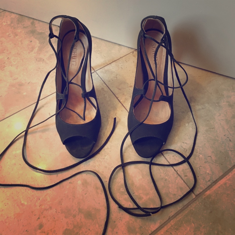 Schutz Dark Green Lace Up Heels
