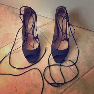 Schutz Dark Green Lace Up Heels