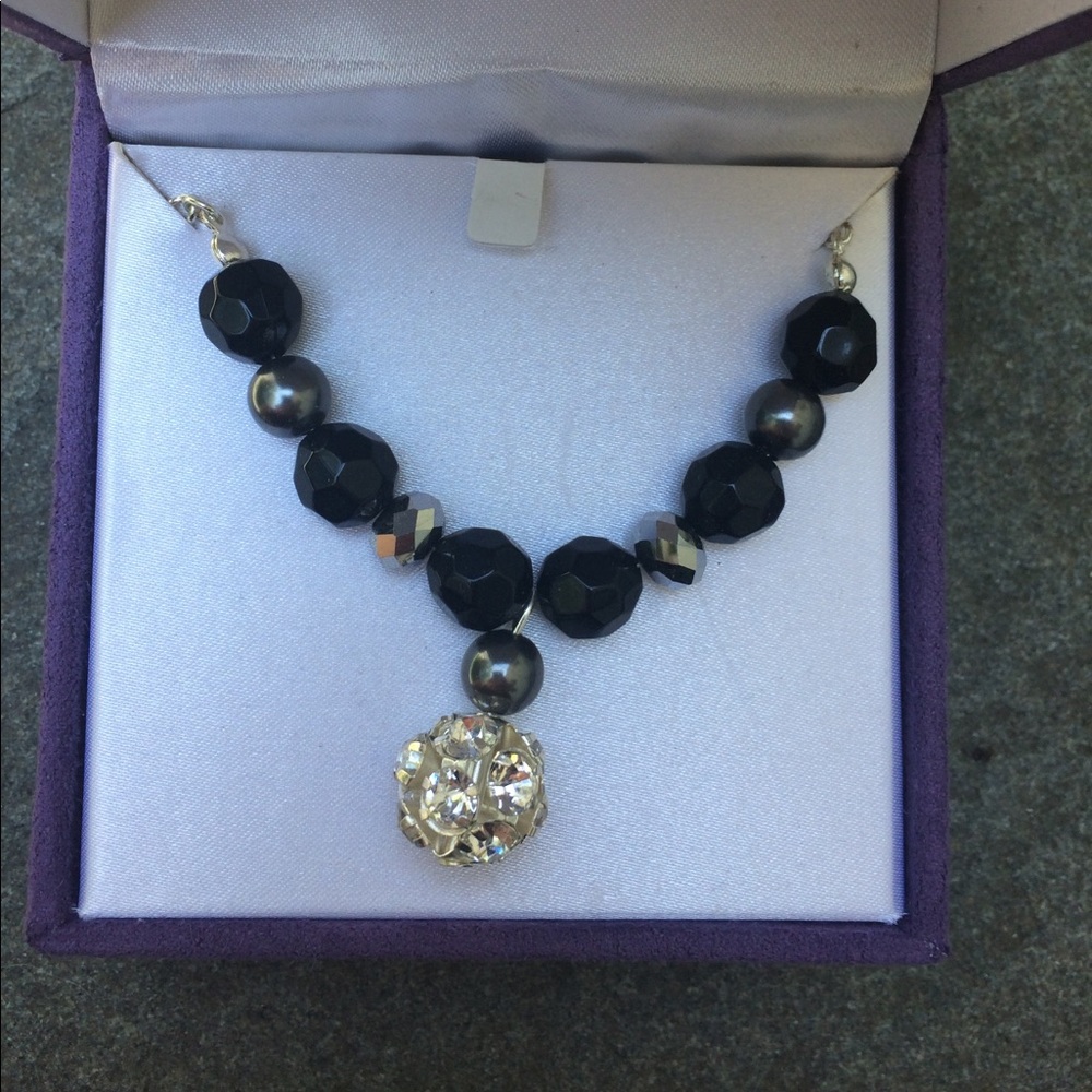 Silver and Black large beaded necklace