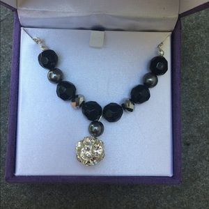 Silver and Black large beaded necklace