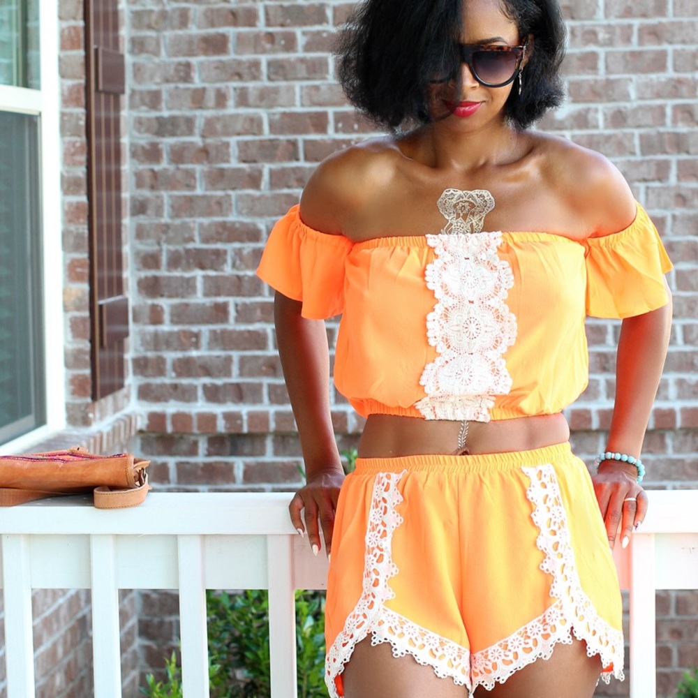 Neon Orange 2 piece short set
