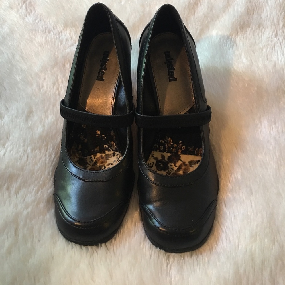 Unlisted Black Mary Jane Wedge Heels with strap