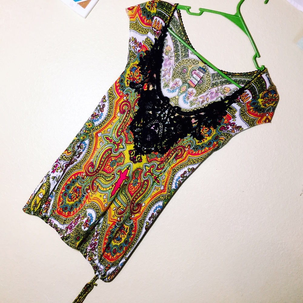✨🌟 Free People Multicolor &Black Lace cut out top