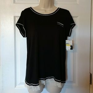 Kensie black with white lace trim pajama top