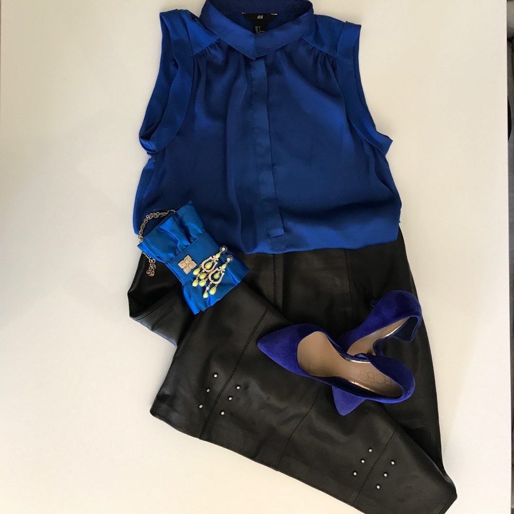 Leather skirt, knee length, stud detail, size 10