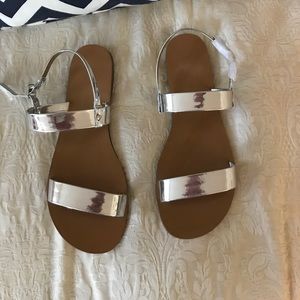 J Crew Silver Flat Sandals