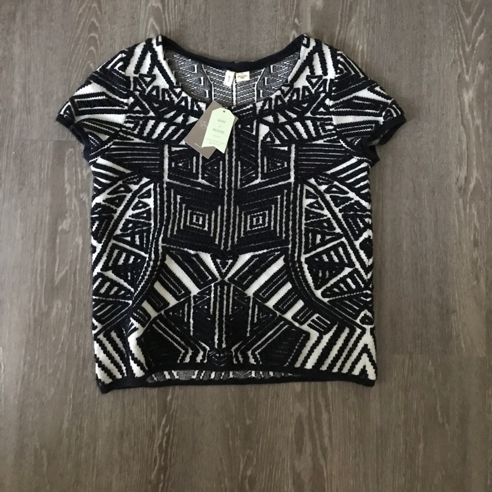 Anthropologie Moth Navy & White  S/S stretch top