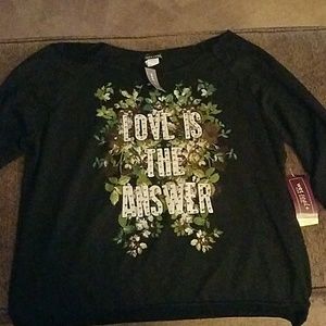 Black graphic sweatshirt.