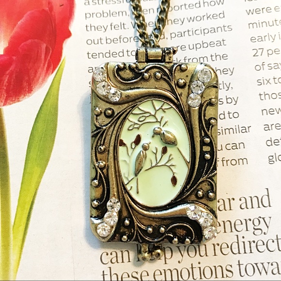 NEW Vintage Look Bird Locket Long Necklace - Picture 2 of 6