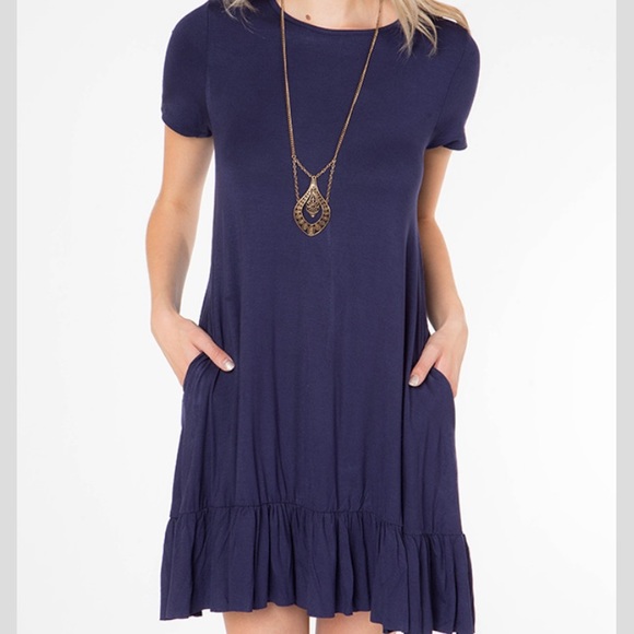 BEIGE ruffle hem swing mini dress w/pockets NWT - Picture 4 of 8